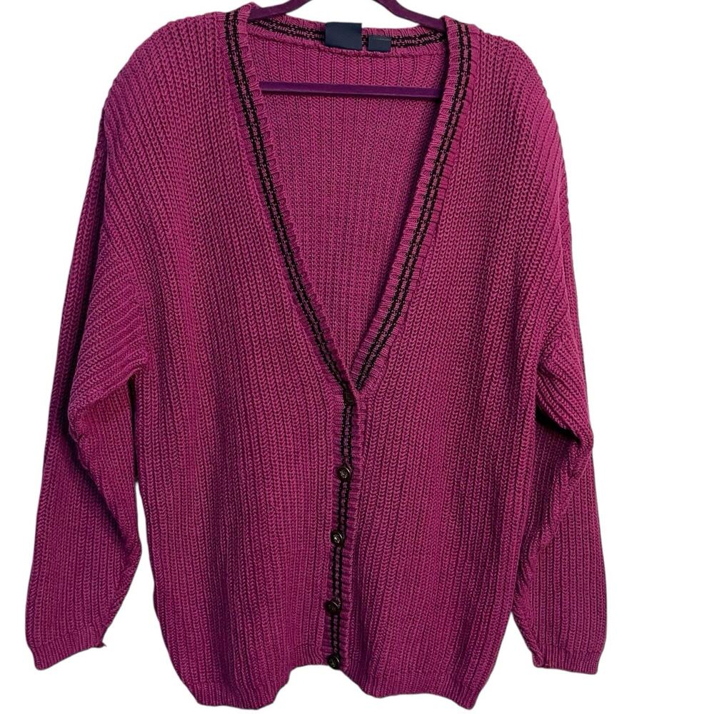 VTG Dockers Levi's Chunky Ribbed Knit Cardigan Women's M Purple Preppy Oversized